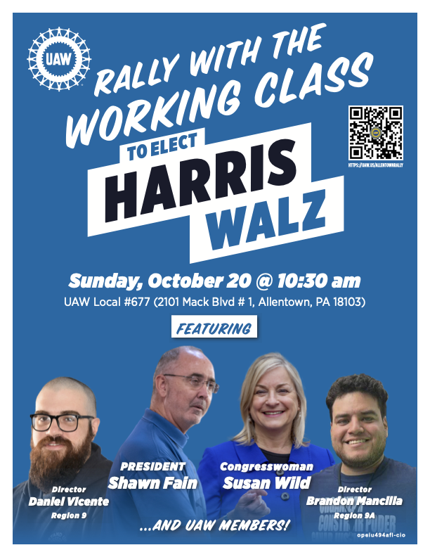 UAW Regions 9 & 9A Rally in PA for Kamala Harris