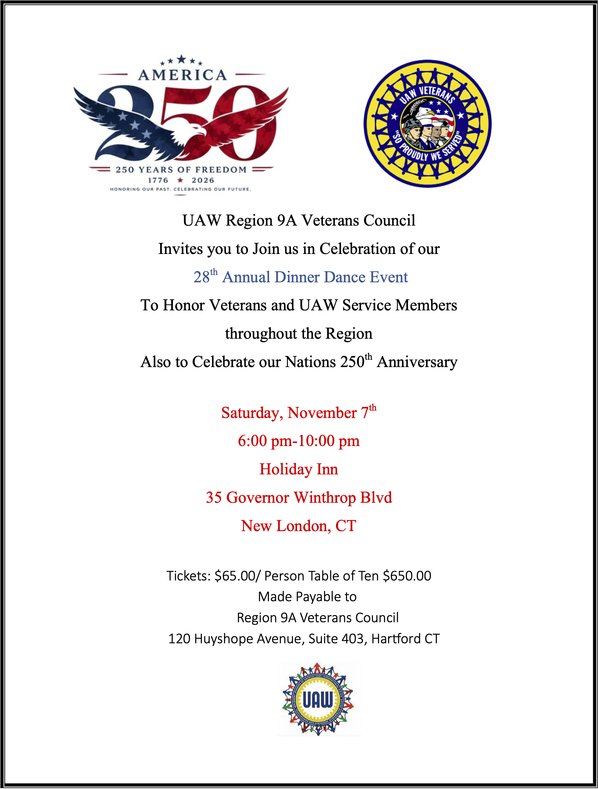 UAW Region 9A Veterans Council 28th Annual Dinner Dance