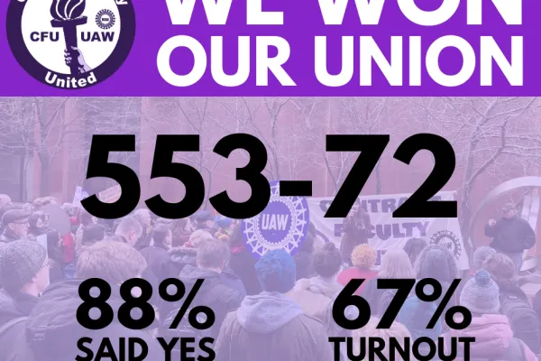 We won our union! 553-72. 88% said yes, 67% turnout.