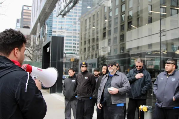 Local 259 rally outside Mercedes Manhattan