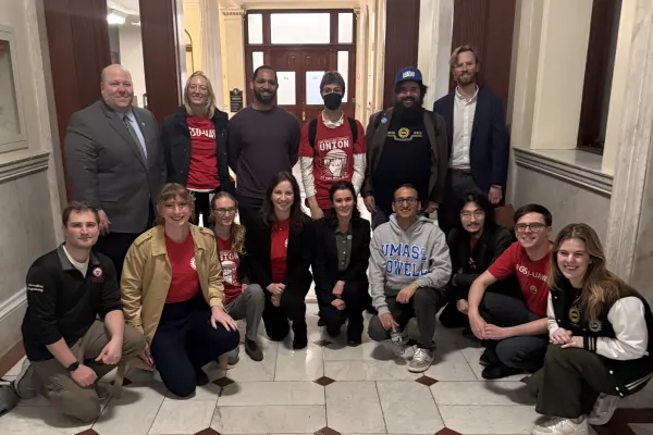 UAW members with Mass. Sen. Paul Feeney at State House advocacy day