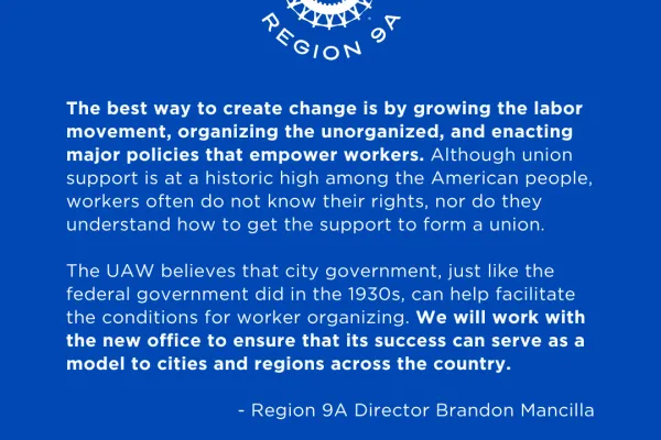 UAW Applauds NYC Mayor’s Office of Worker Power