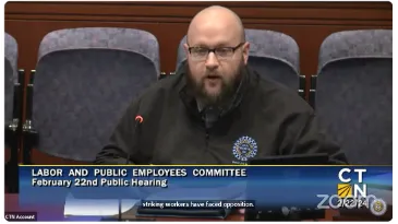 Local 405 President Ben Wilcox testifies