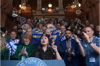 UAW members rallying in New York State Capitol