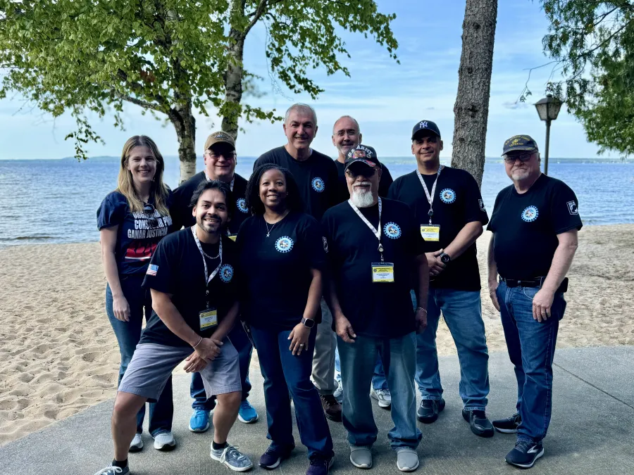 Region 9A members with President Shawn Fain at the 2024 UAW Veterans Conference in Black Lake, Michigan