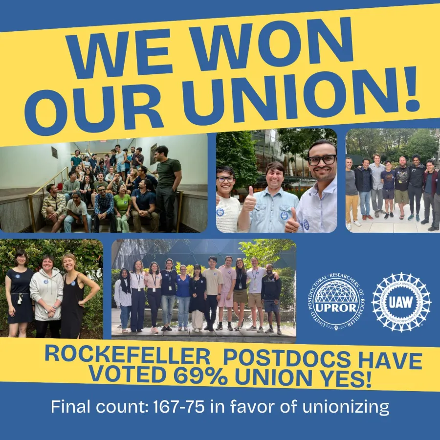 Rockefeller Postdocs have voted 69% union yes!
