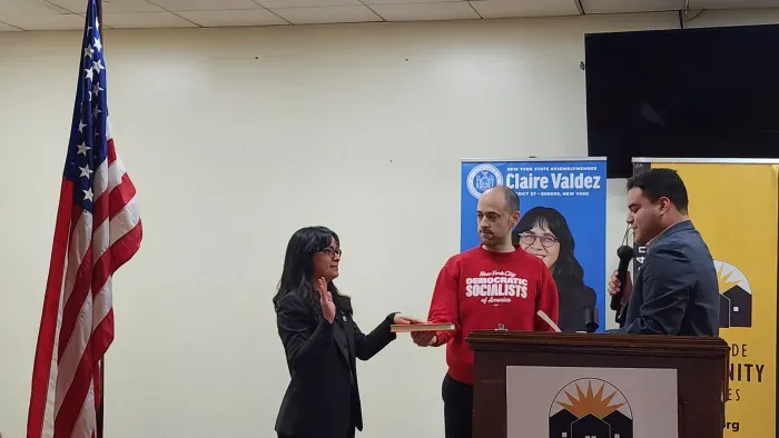 Region 9A Director Brandon Mancilla swears in New York Assembly Member Claire Valdez