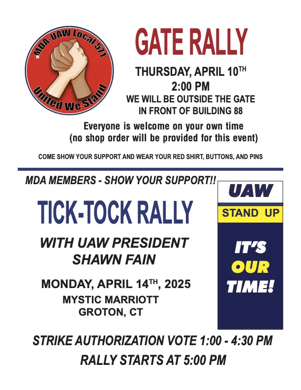 MDA-UAW Gate Rally Flyer