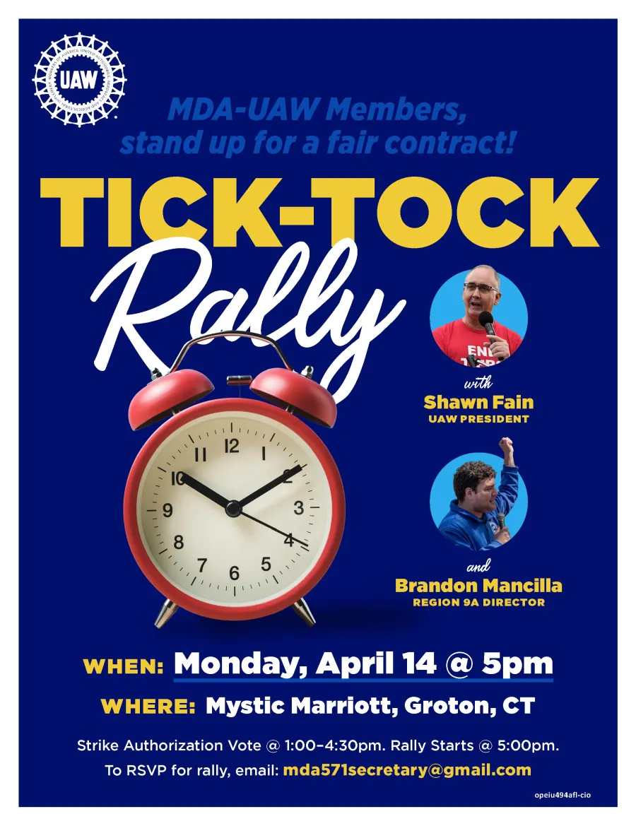 MDA-UAW Tick Tok Rally Flyer