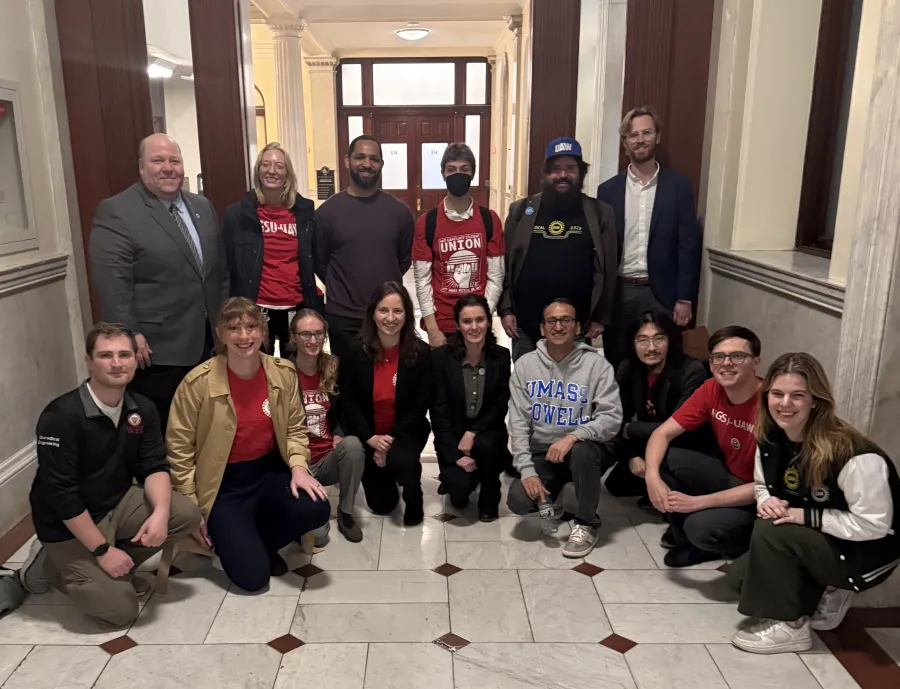 UAW members with Mass. Sen. Paul Feeney at State House advocacy day
