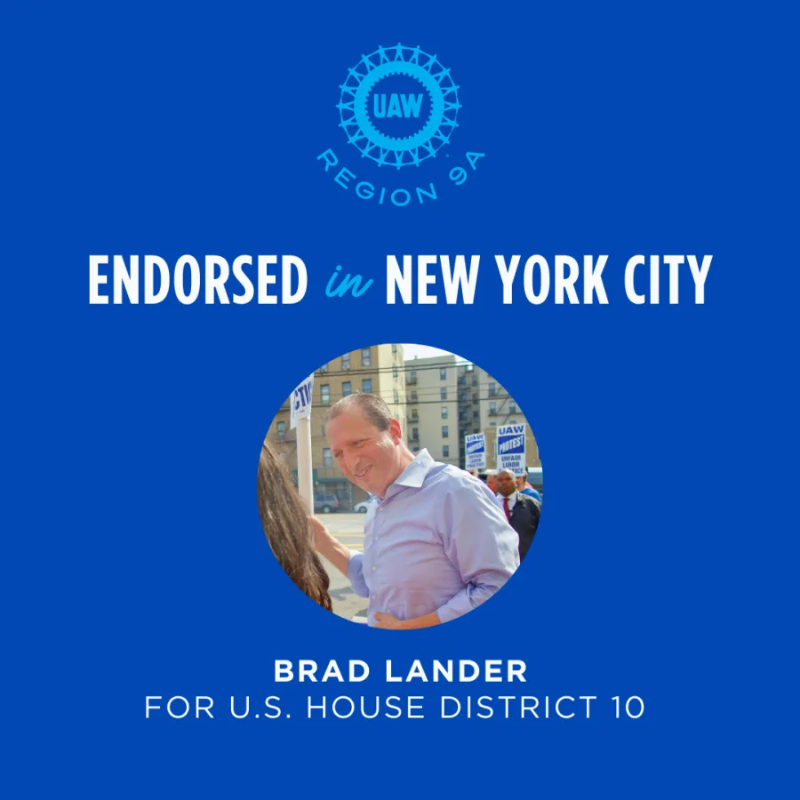 UAW Region 9A Endorses Brad Lander for Congress