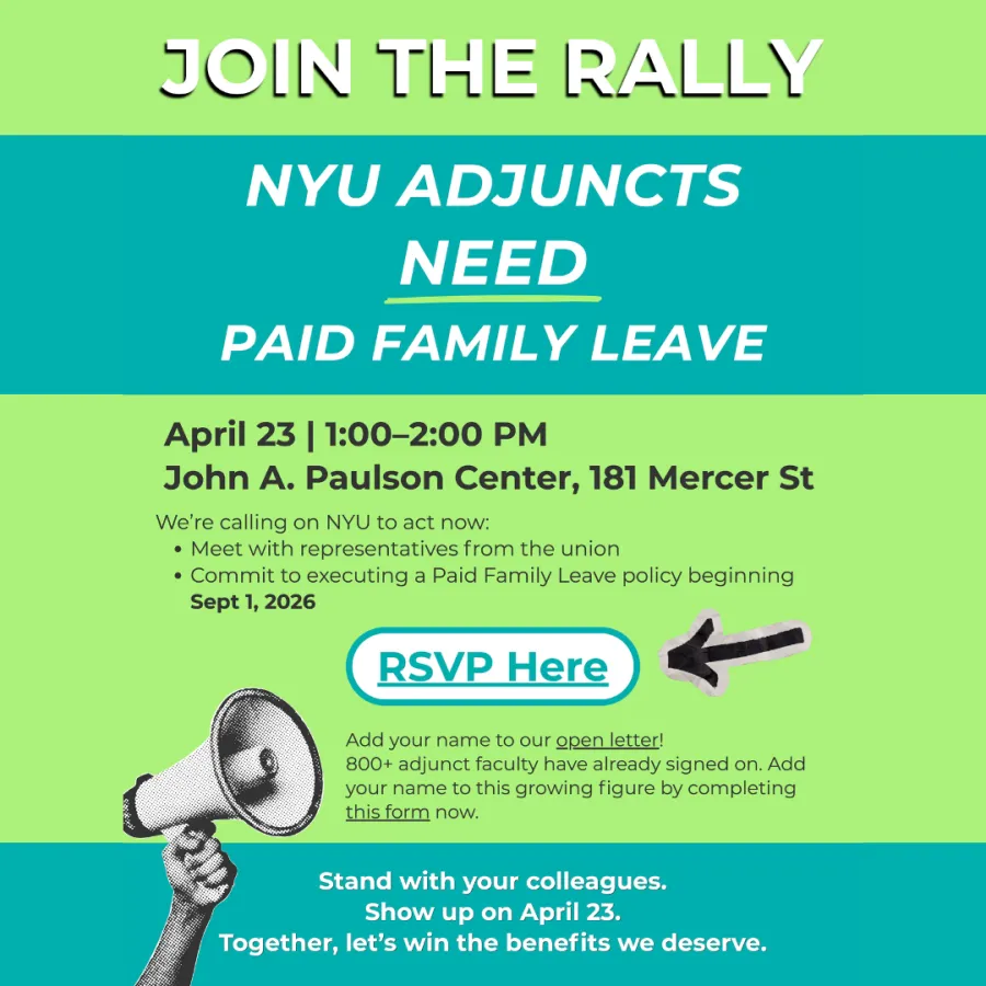 NYU Adjuncts Rally for Paid Family Leave