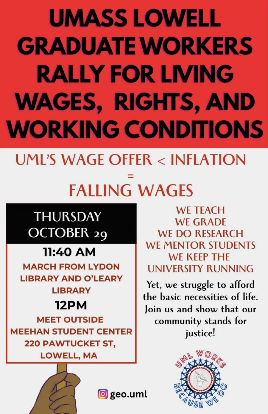 Rally with UMass Lowell Grad Workers for Living Wages