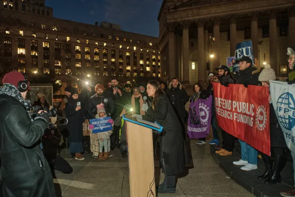 AOC at federal workers rally in NYC on 2/19/25