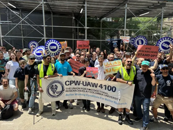 CPW-UAW Local 4100 members rally at Columbia on June 30, 2026