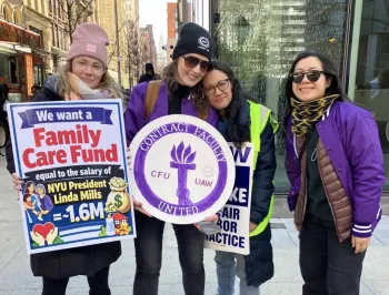 CFU-UAW members on strike with signs asking for family care fund