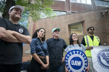Brandon Mancilla, Darializa Avila Chevalier (UAW Local 2325), Claire Valdez (UAW Local 2110), and Brad Lander