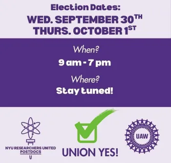 NYU Postdoc Union Election Date Set for September 30 & October 1