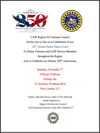Save the Date UAW Region 9A Veterans Council Dinner Dance